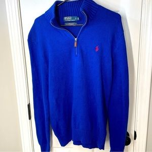 POLO RALPH LAUREN mens shirt sweater 1/4 zip pull-over 100% cotton, SZ M blue